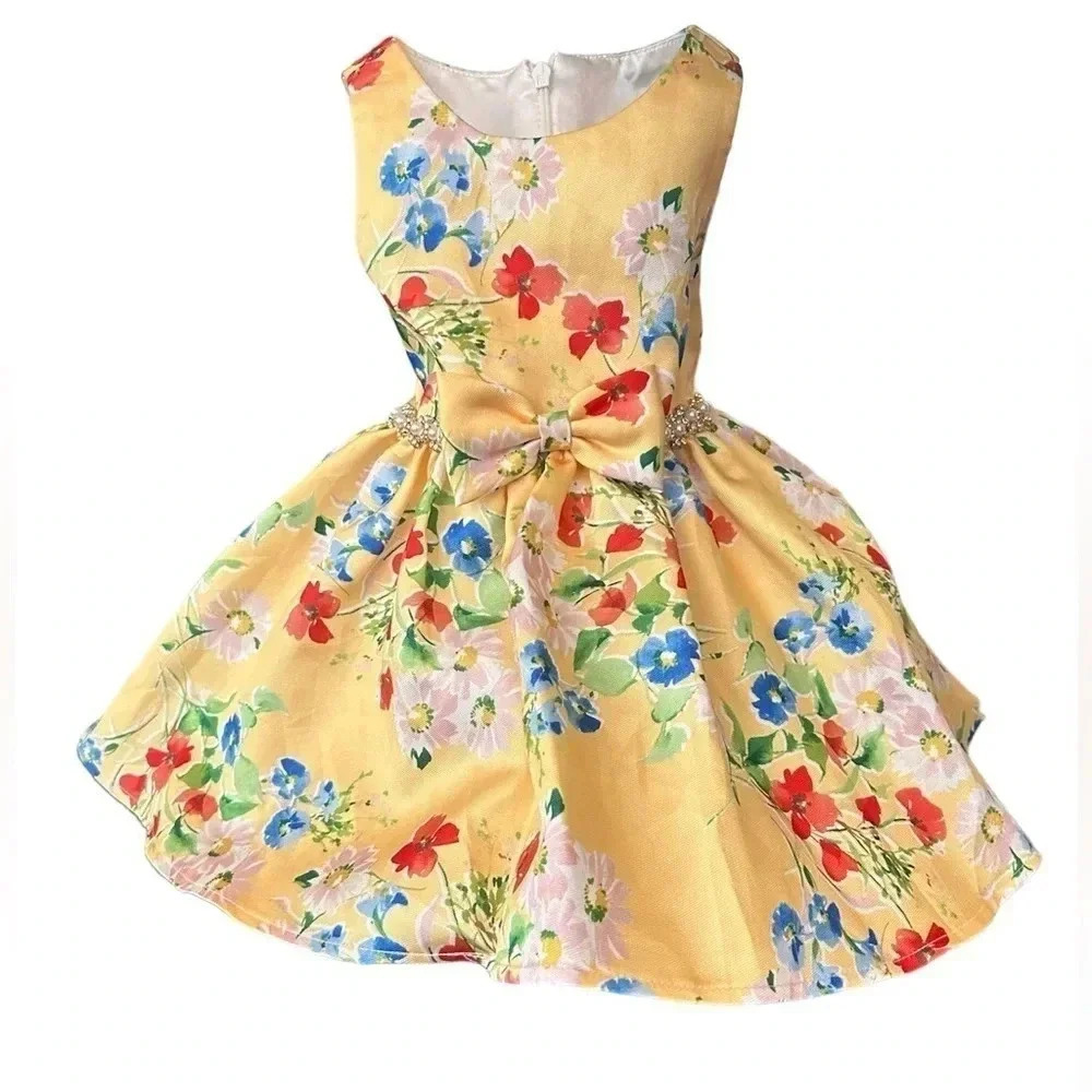 Couture Princess Floral Pattern Dress with Jeweled sides,bows and zipper